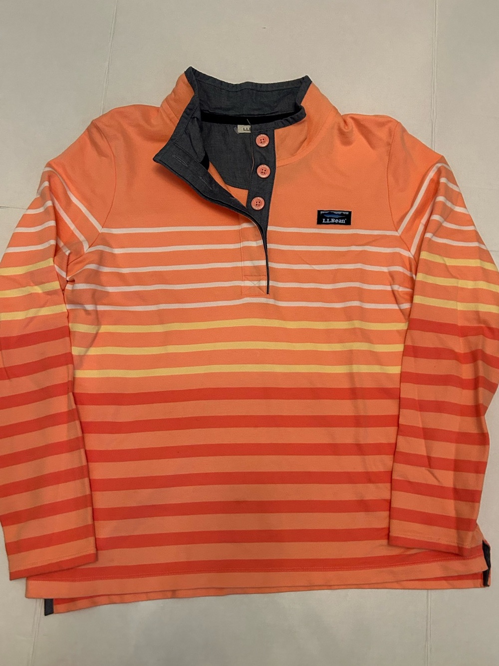 LL Bean Sweater Womens size L 
Peach Orange Striped Pullover